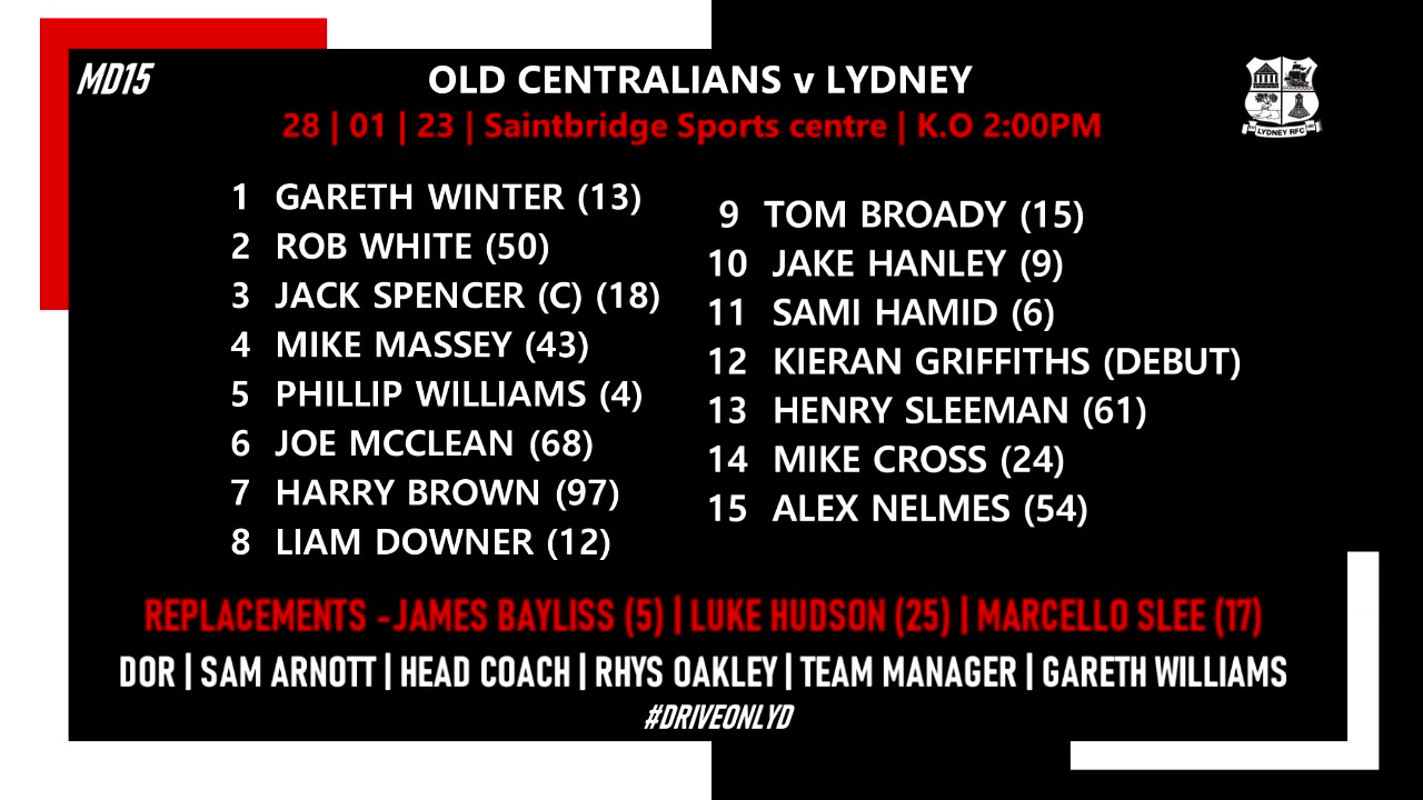 Old Centralians Rfc Team Selection v Old Centralians - The Bledisloe Club Lydney RFC